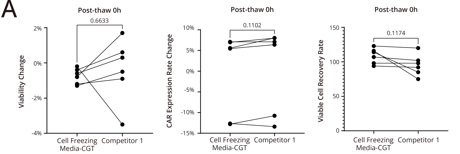  CD19 CAR-T viability change, CAR expression change, and viable cell recovery immediately after thawing